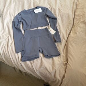 ActivebyTeal Slate Blue Long Sleeve Crop Top and Shorts Set